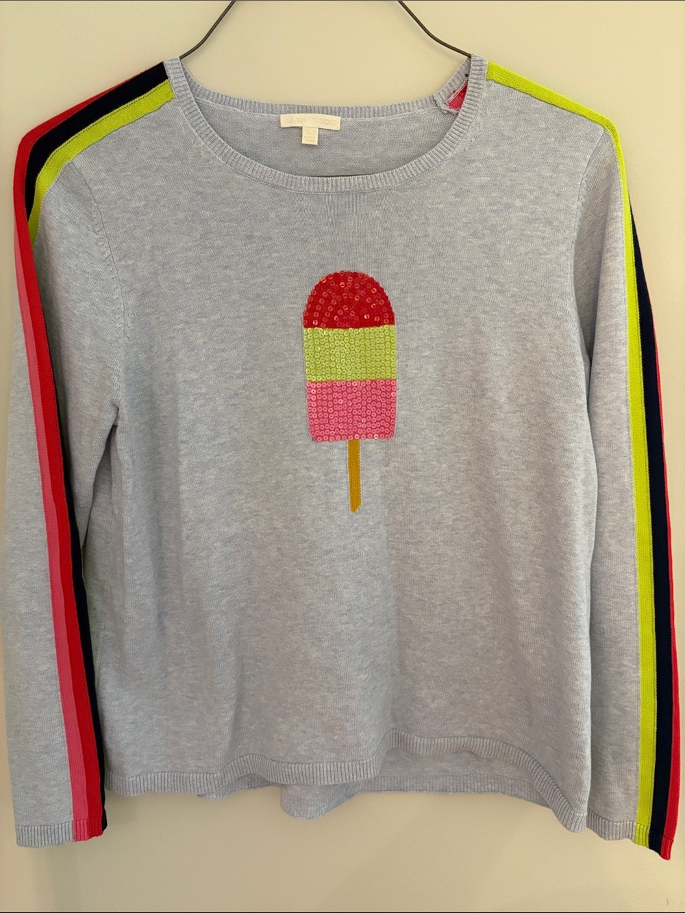 Lisa Todd Light Blue Women’s Sweater with Sequined Popsicle size L